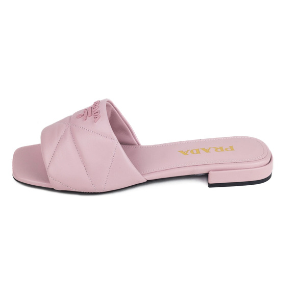 Prada Alabastro Pink Quilted Nappa Leather Logo Slide Sandal Flat Sabots Mule 36 - Picture 8 of 12